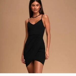 Lulus Dress Womens XL Forever Your Girl Black Bodycon Mini Tulip Front straps